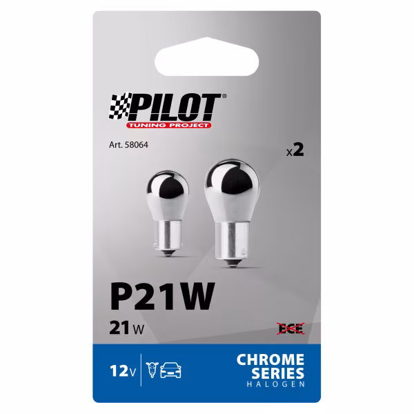 Pilot 12V Lampada 1 filamento - (P21W) - 21W - BA15s - 2 pz  - Scatola - Cromo/Bianco