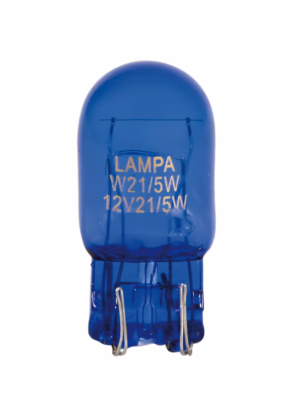 Pilot 12V Blue Dyed Glass, Lampada con zoccolo vetro 2 filamenti - (W21/5W) - 21/5W - W3x16q - 2 pz  - Scatola