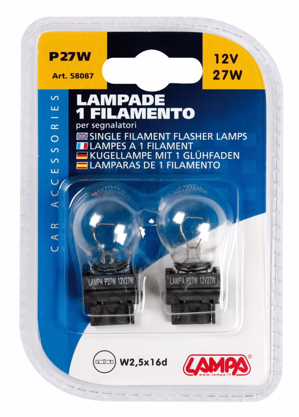 Lampa 12V Lampada 1 filamento - P27W - 27W - W2,5x16d - 2 pz  - Scatola