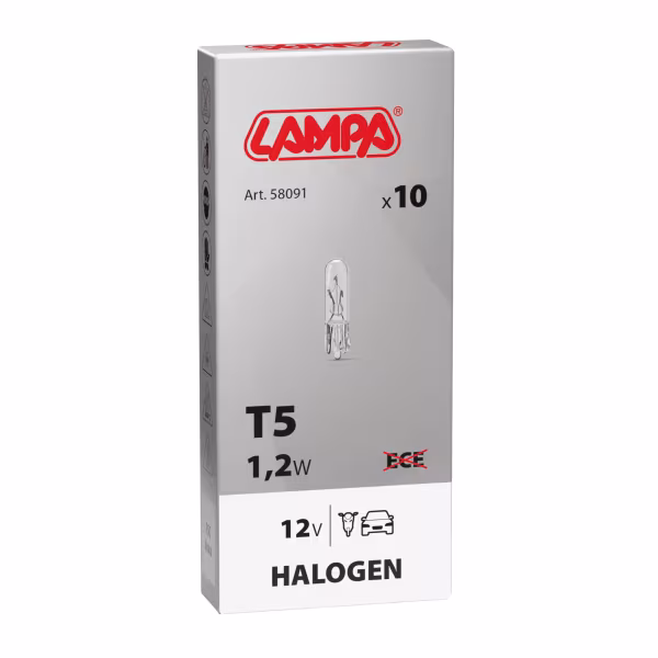 Lampa 12V Lampada con zoccolo vetro - T5 - 1,2W - W2x4,6d - 10 pz  - Scatola