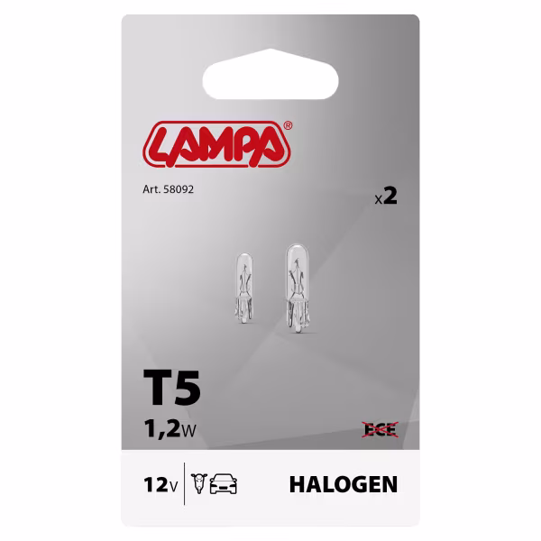 Lampa 12V Lampada con zoccolo vetro - T5 - 1,2W - W2x4,6d - 2 pz  - Scatola