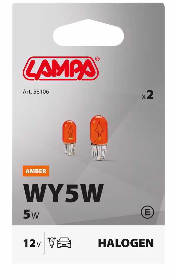 Lampa 12V Lampada con zoccolo vetro - WY5W - 5W - W2,1x9,5d - 2 pz  - Scatola - Arancio