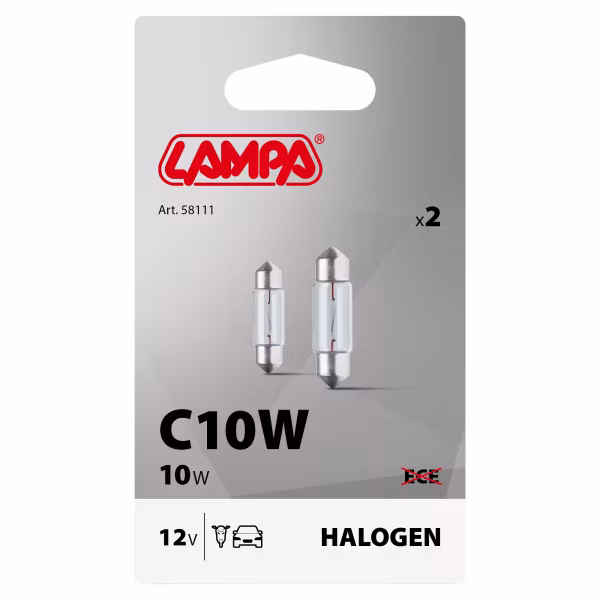 Lampa 12V Lampada siluro - C10W - 11x35 mm - 10W - SV8,5-8 - 2 pz  - Scatola