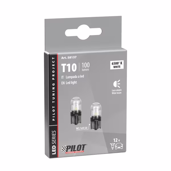 Pilot 12V Mega-Led 3 - 2 SMD x 1 chip + 1 SMD x 3 chips - (T10) - W2,1x9,5d - 2 pz  - Scatola - Bianco