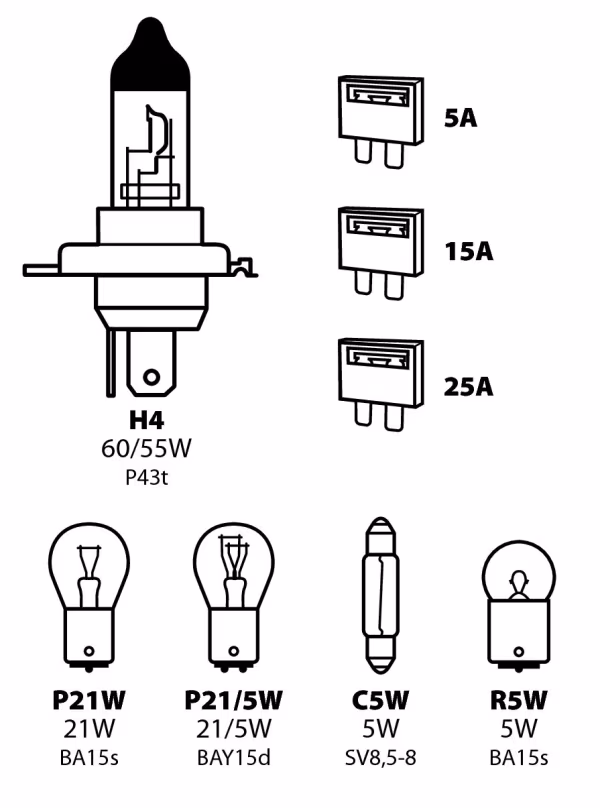 Lampa Kit lampade di ricambio 8 pz, alogena H4 - 12V