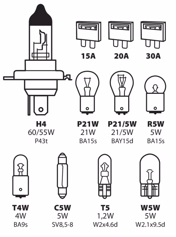 Lampa Kit lampade di ricambio 11 pz, alogena H4 - 12V