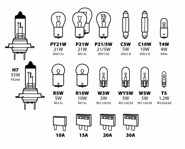 Lampa Kit lampade di ricambio 19 pz, alogena 2x H7 - 12V
