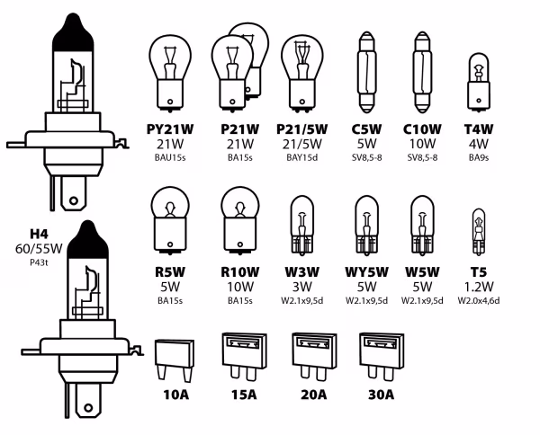 Lampa Kit lampade di ricambio 19 pz, alogena 2x H4 - 12V