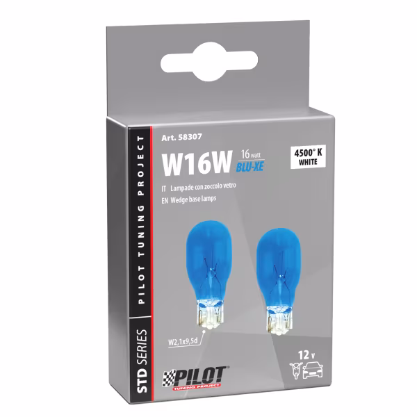 Pilot 12V Lampada con zoccolo vetro Blu-Xe - (W16W) - 16W - W2,1x9,5d - 2 pz  - Scatola