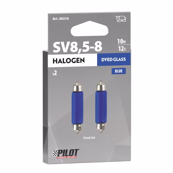 Pilot 12V Blue Dyed Glass, Lampada siluro - 11x44 mm - 10W - SV8,5-8 - 2 pz  - Scatola