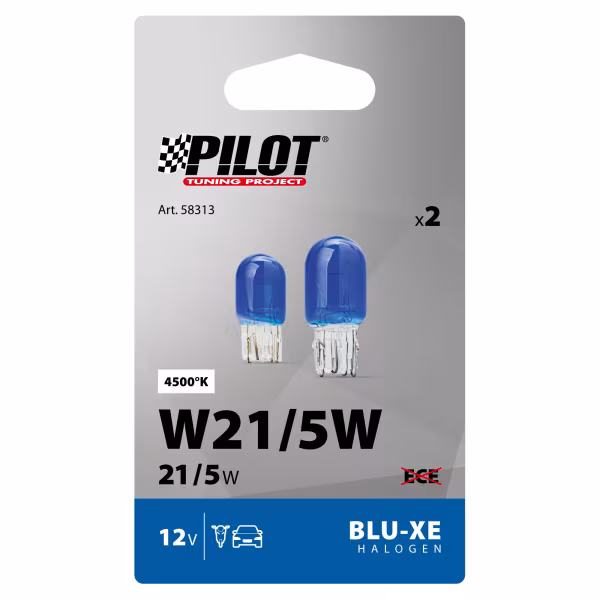 Pilot 12V Lampada con zoccolo vetro Blu-Xe 2 filamenti - (W21/5W) - 21/5W - W3x16q - 2 pz  - Scatola