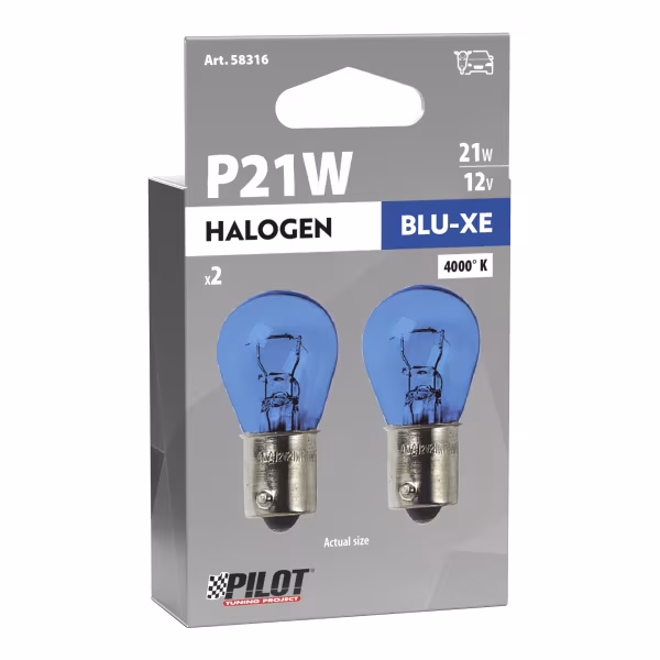 Pilot 12V Lampada 1 filamento Blu-Xe - (P21W) - 21W - BA15s - 2 pz  - Scatola