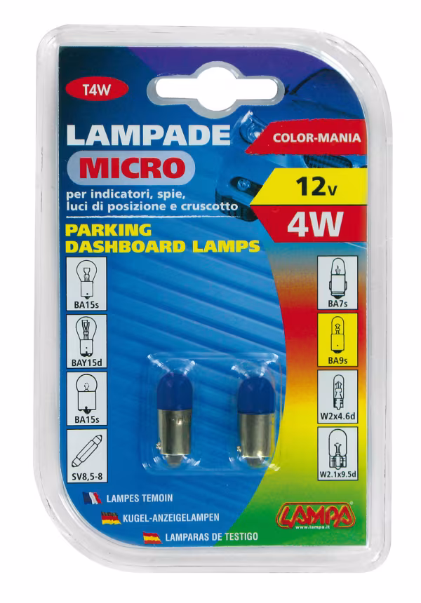 Lampa 12V Lampada micro - (T4W) - 4W - BA9s - 2 pz  - D/Blister