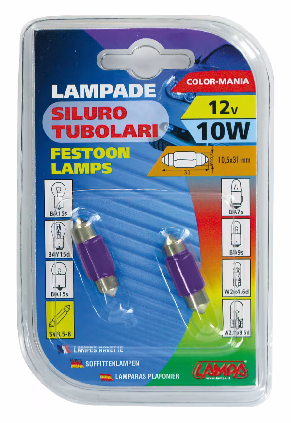 Lampa 12V Lampada siluro - 11x31 mm - 10W - SV8,5-8 - 2 pz  - D/Blister - Viola