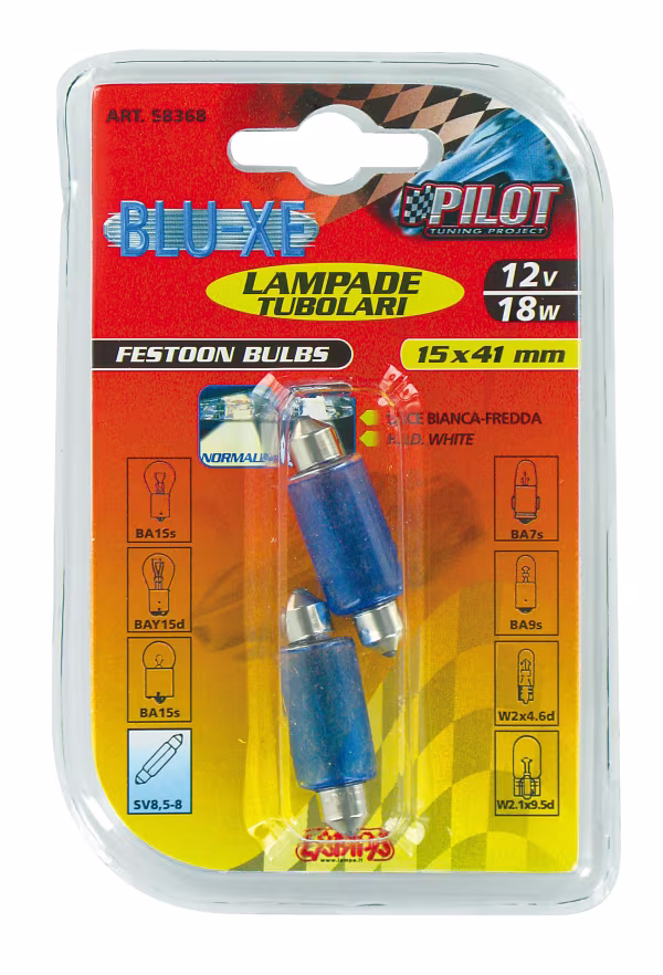 Pilot 12V Lampada siluro Blu-Xe - 15x41 mm - 18W - SV8,5-8 - 2 pz  - D/Blister