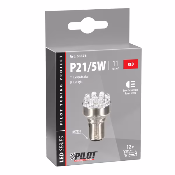 Pilot 12V Lampada Multi-Led 11 Led - (P21/5W) - BAY15d - 1 pz  - Scatola - Rosso
