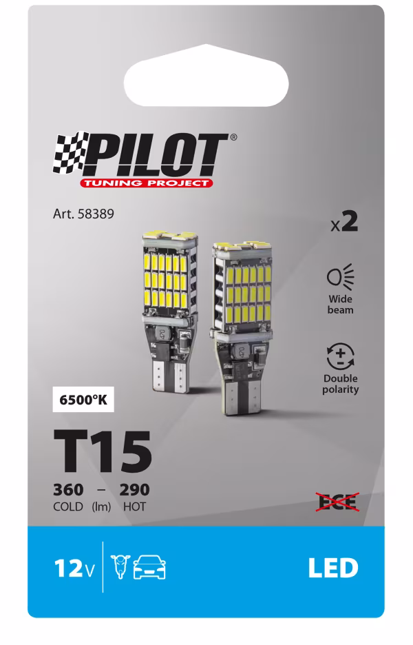 Pilot 12V Led series - 45 Led SMD - (W16W) - W2,1x9,5d - 2 pz  - Scatola - Bianco - Doppia polarità