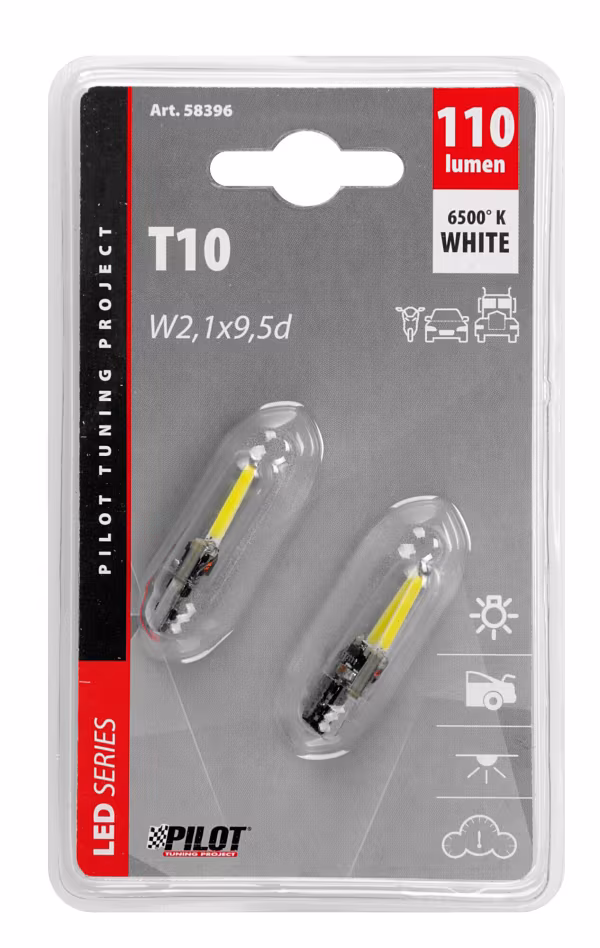 Pilot 12/24V Led series - 2 Led COB - (T10) - W2,1x9,5d - 2 pz  - Scatola - Bianco - Doppia polarità