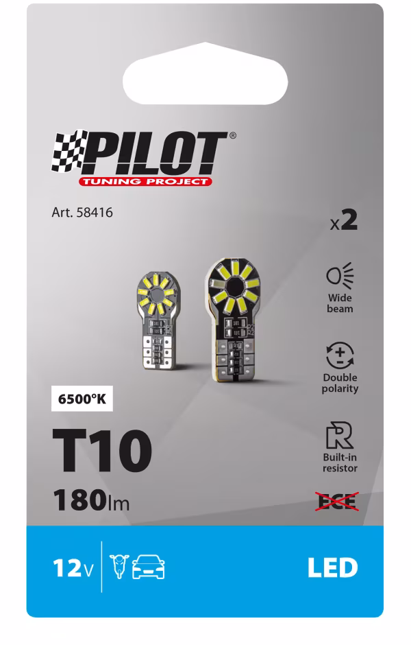 Pilot 12V Hyper-Led 18 - 18 SMD x 1 chips - (T10) - W2,1x9,5d - 2 pz  - Scatola - Bianco - Doppia polarità - Resistenza incorporata
