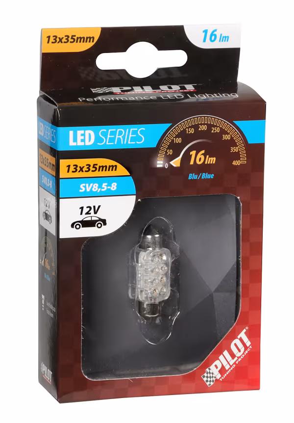 Pilot 12V Led Series - 8 Led - 13x35 mm - SV8,5-8 - 1 pz  - Scatola - Blu