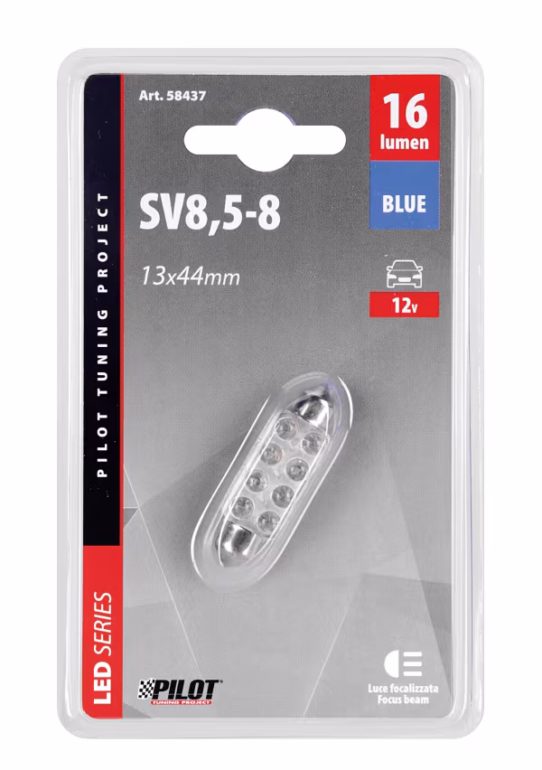 Pilot 12V Led Series - 8 Led - 13x44 mm - SV8,5-8 - 1 pz  - Scatola - Blu
