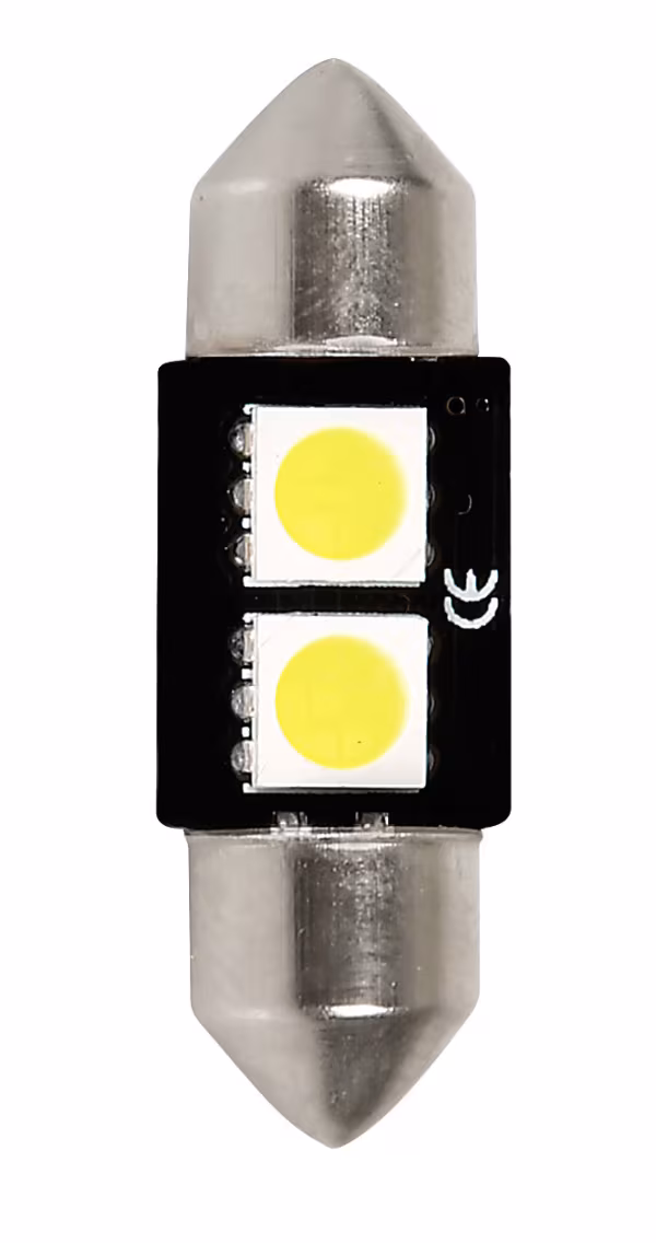 Pilot 12V Led Series - 2 SMD x 3 chips - 10x32 mm - SV8,5-8 - 1 pz  - Scatola - Bianco - Doppia polarità - Resistenza incorporata