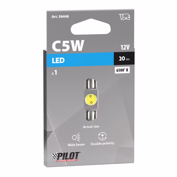 Pilot 12V Led Series - 1 SMD x 2 chips - (C5W) - 10x36 mm - SV8,5-8 - 1 pz  - Scatola - Bianco