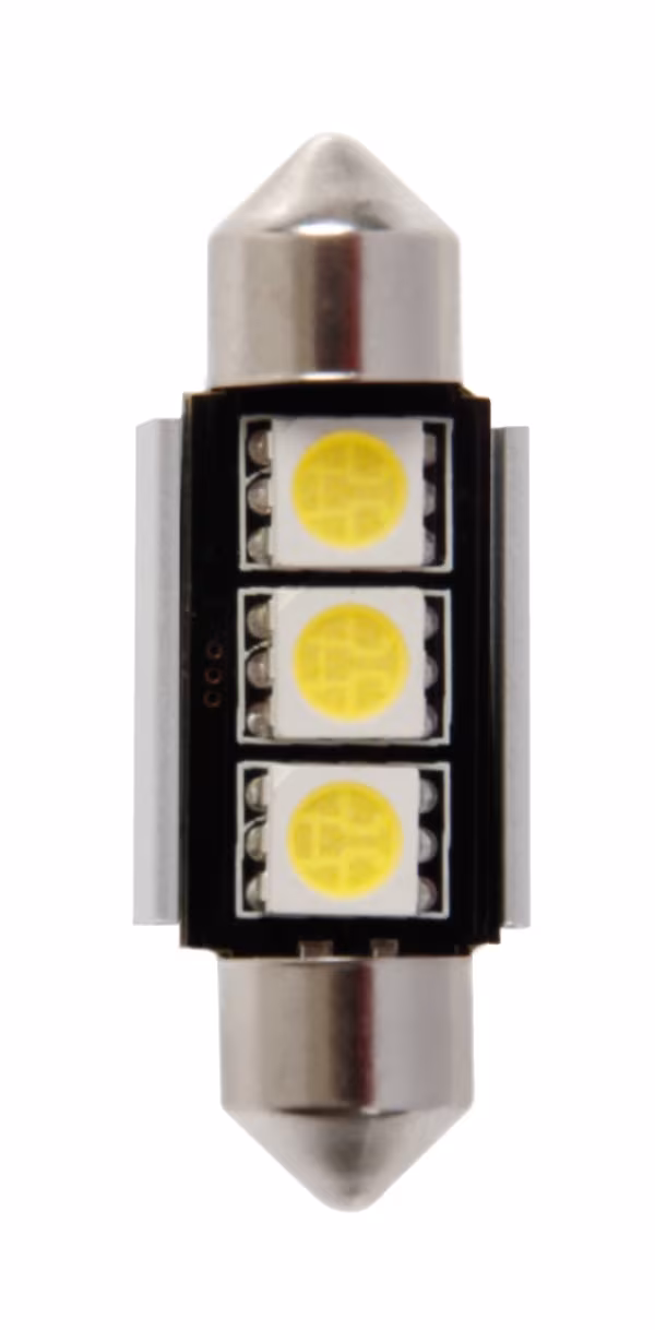 Pilot 12V Led Series - 3 SMD x 3 chips - (C5W) - 10x36 mm - SV8,5-8 - 1 pz  - Scatola - Bianco - Doppia polarità - Resistenza incorporata