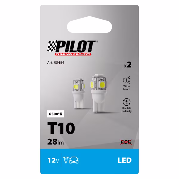 Pilot 12V Hyper-Led 15 - 5 SMD x 3 chips - (T10) - W2,1x9,5d - 2 pz  - Scatola - Bianco - Doppia polarità