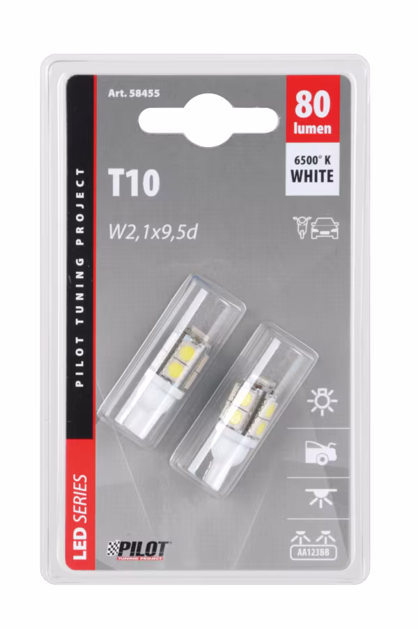 Pilot 12V Hyper-Led 27 - 9 SMD x 3 chips - (T10) - W2,1x9,5d - 2 pz  - D/Blister - Bianco - Doppia polarità