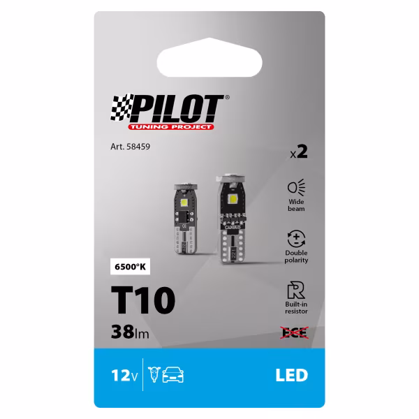 Pilot 12V Hyper-Led 9 - 3 SMD x 3 chips - (T10) - Trifocus - W2,1x9,5d - 2 pz  - Scatola - Bianco - Doppia polarità - Resistenza incorporata