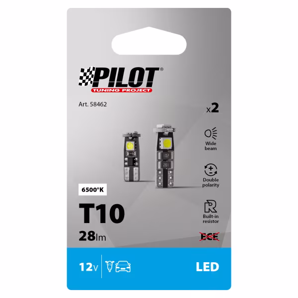Pilot 12V Hyper-Led 9 - 3 SMD x 3 chips - (T10) - Trifocus - W2,1x9,5d - 2 pz  - Scatola - Bianco - Doppia polarità - Resistenza incorporata