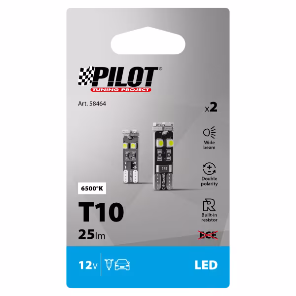 Pilot 12V Hyper-Led 24 - 8 SMD x 3 chips - (T10) - Trifocus - W2,1x9,5d - 2 pz  - Scatola - Bianco - Doppia polarità - Resistenza incorporata