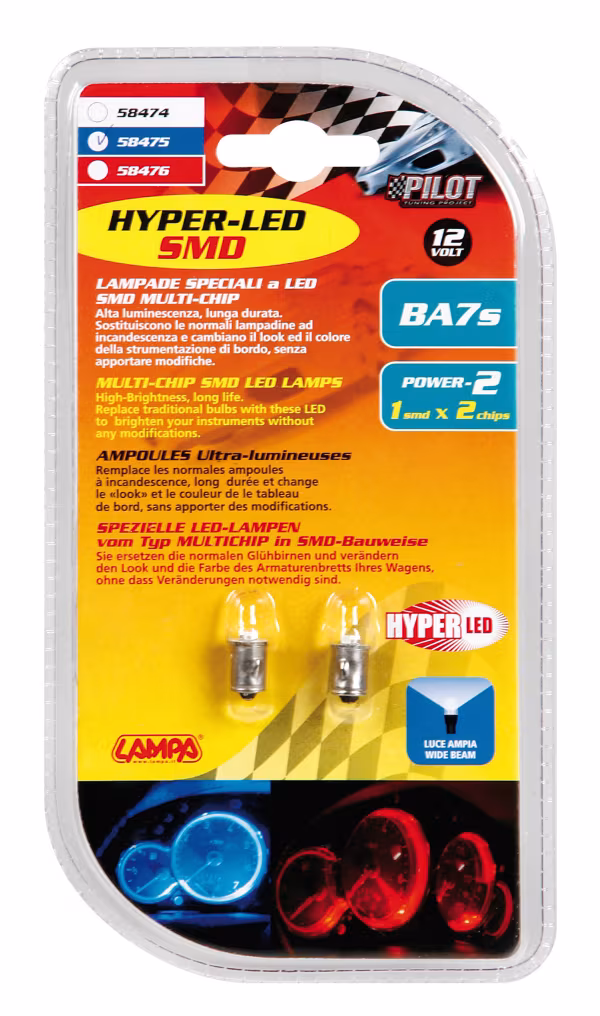 Pilot 12V Hyper-Led 2 - 1 SMD x 2 chips - BA7s - 2 pz  - D/Blister