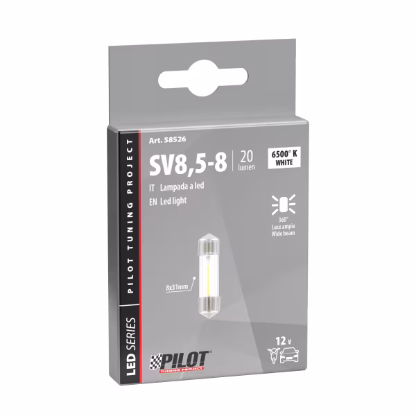 Pilot 12V Led Series - 1 SMD x 9 chips - 8x31 mm - SV8,5-8 - 1 pz  - Scatola - Bianco