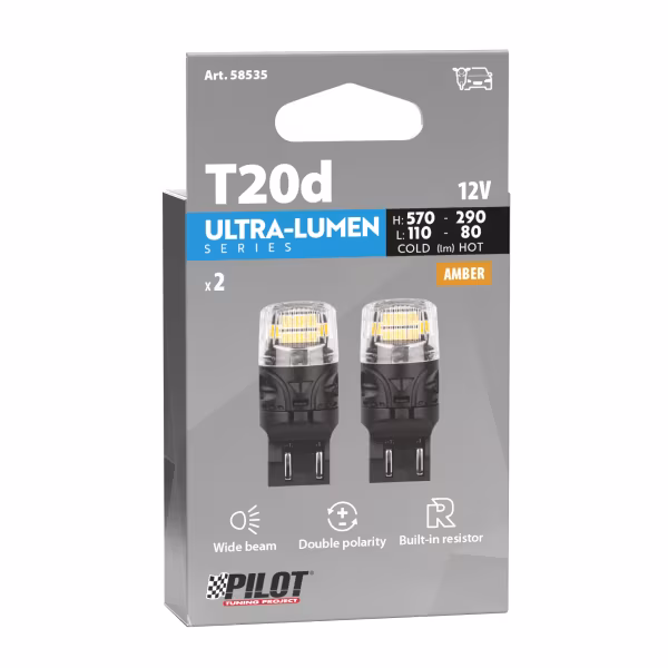 Pilot 12V Ultra-Lumen Series - (WY21/5W) - W3x16q - 2 pz  - Scatola - Arancio - Doppia polarità - Resistenza incorporata
