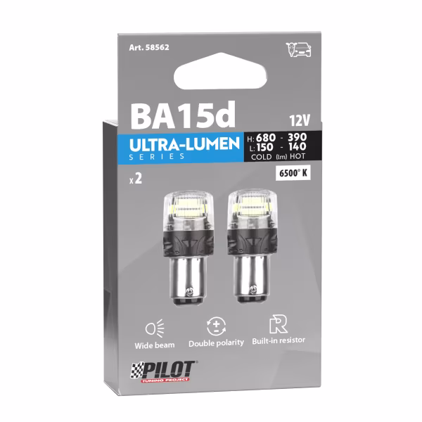 Pilot 12V Ultra-Lumen Series - BA15d - 2 pz  - Scatola - Bianco - Doppia polarità - Resistenza incorporata