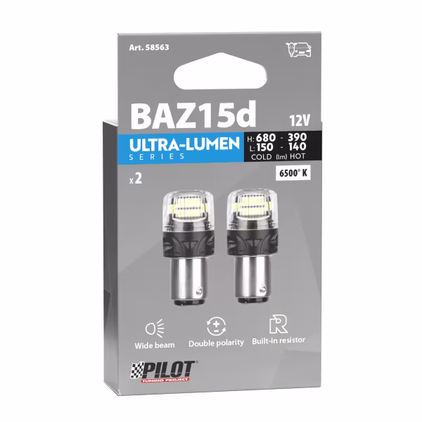 Pilot 12V Ultra-Lumen Series - (P21/4W) - BAZ15d - 2 pz  - Scatola - Bianco - Doppia polarità - Resistenza incorporata