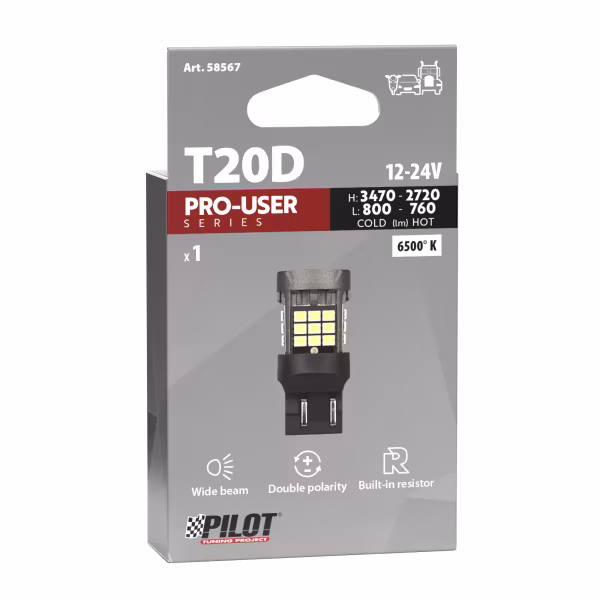 Pilot 12/24V Pro-User Series - (W21/5W) - W3x16q - 1 pz  - Scatola - Bianco - Doppia polarità - Resistenza incorporata