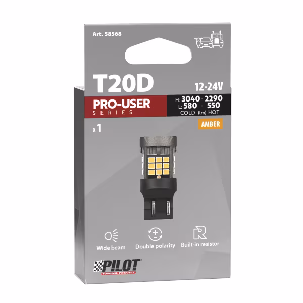 Pilot 12/24V Pro-User Series - (WY21/5W) - W3x16q - 1 pz  - Scatola - Arancio - Doppia polarità - Resistenza incorporata