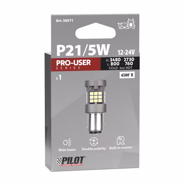 Pilot 12/24V Pro-User Series - (P21/5W) - BAY15d - 1 pz  - Scatola - Bianco - Doppia polarità - Resistenza incorporata