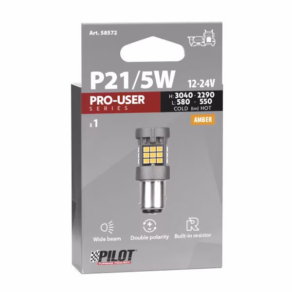 Pilot 12/24V Pro-User Series - (P21/5W) - BAY15d - 1 pz  - Scatola - Arancio - Doppia polarità - Resistenza incorporata