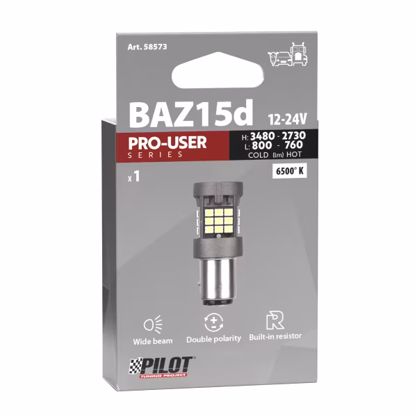 Pilot 12/24V Pro-User Series - (P21/4W) - BAZ15d - 1 pz  - Scatola - Bianco - Doppia polarità - Resistenza incorporata