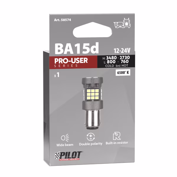 Pilot 12/24V Pro-User Series - BA15d - 1 pz  - Scatola - Bianco - Doppia polarità - Resistenza incorporata
