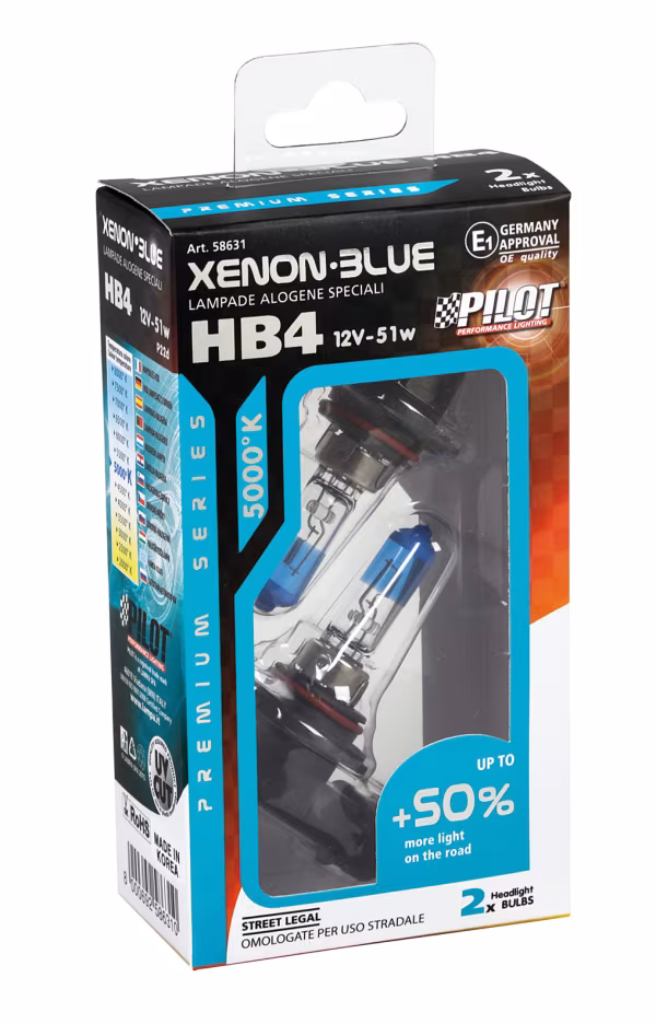 Pilot 12V Lampada alogena Xenon Blue +50% luce - HB4 - 51W - P22d - 2 pz  - Scatola