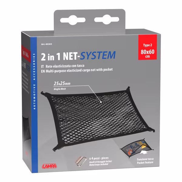 Lampa Net-System-2, doppia rete fermacarichi elasticizzata - 80x60 cm