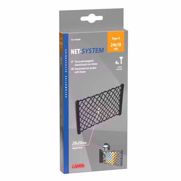Lampa Net-System-8, tasca a rete elasticizzata con telaio - 24x18 cm