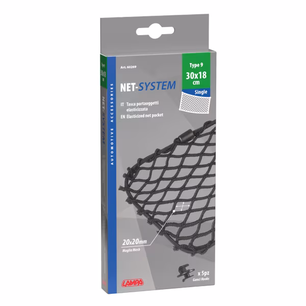 Lampa Net-System-9, tasca a rete elasticizzata - 30x18 cm