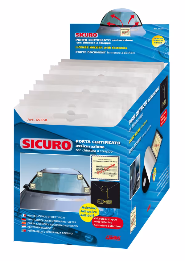 Lampa Sicuro, porta certificato adesivo