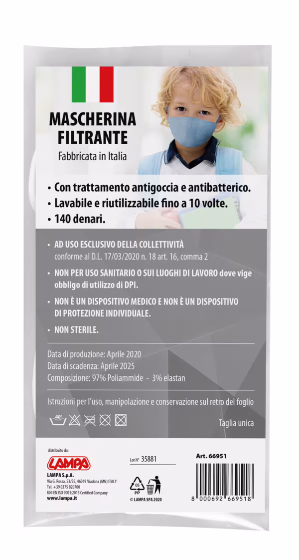 Lampa Mascherina filtrante lavabile per bambini - Blu - 140 Den